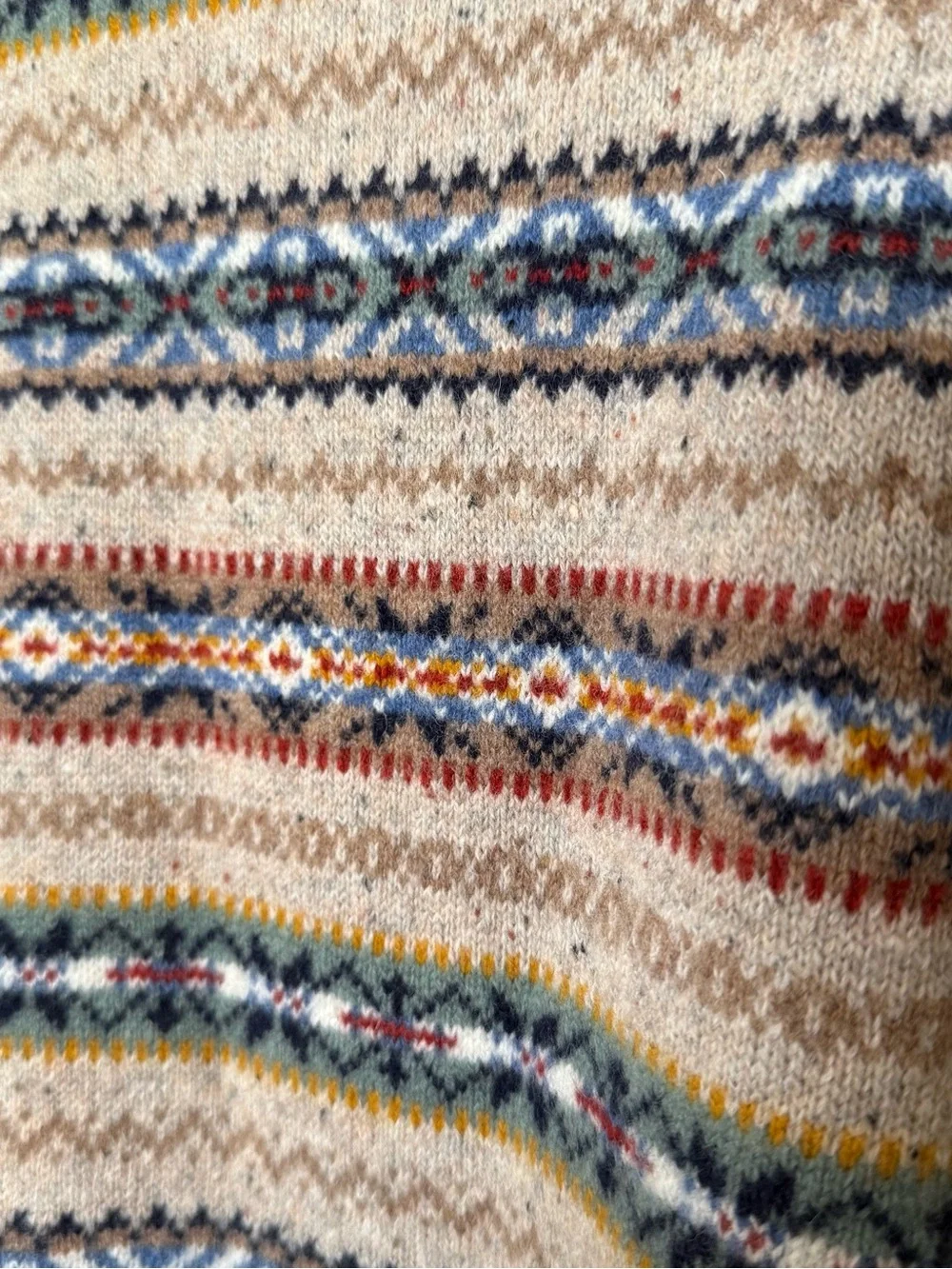 J Crew Sweater Men Sz S Beige Fair Isle Lambswool Blend Crewneck Nordic Pullover